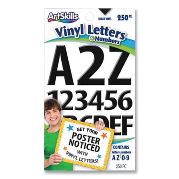 Artskills Poster and Bulletin Board Vinyl Letters and Numbers, Black, 1" and 2" h, 250PK PA-1349 - main